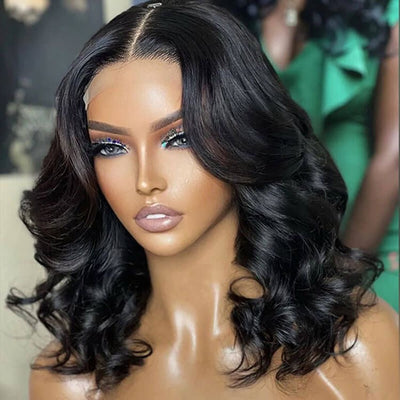 Gorgeous Natural Black Loose Wave 5x5 Closure Lace Glueless Short Wig 100% Human Hair |