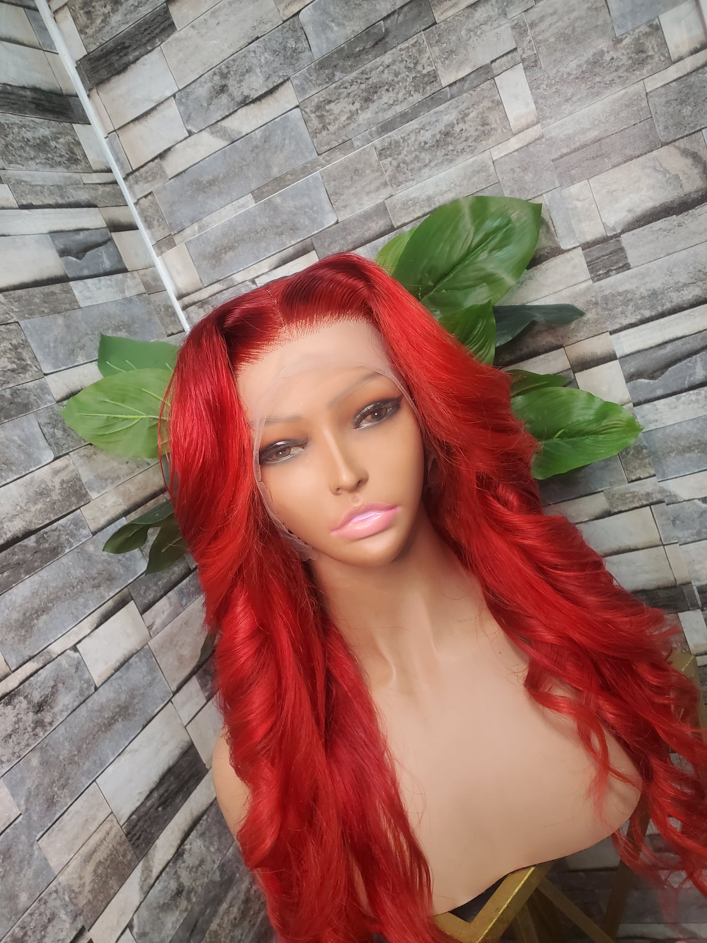 Red  frontal body wavy transparent lace