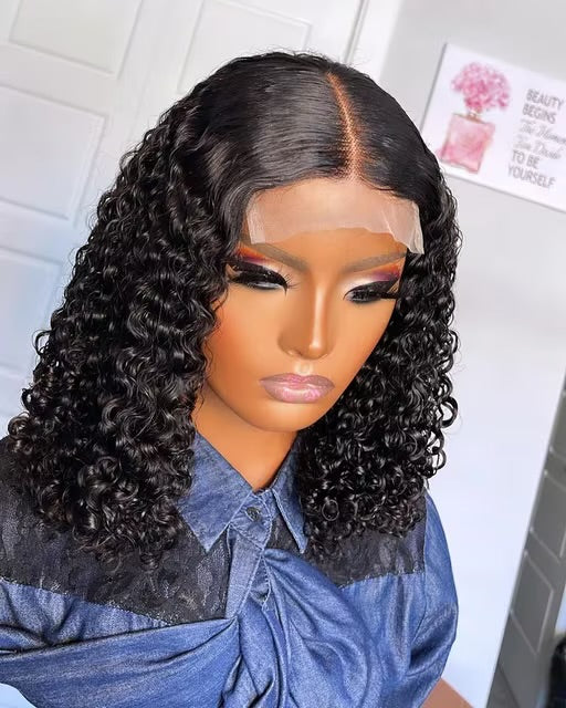 Single double drawn curly glue-less wig Swiss hd lace bleach knots