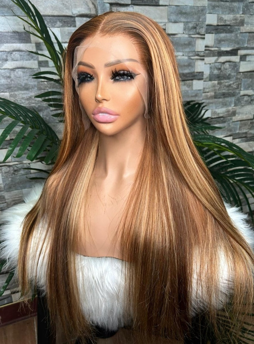 24" double drawn stright hair 13x4 frontal wig highlight