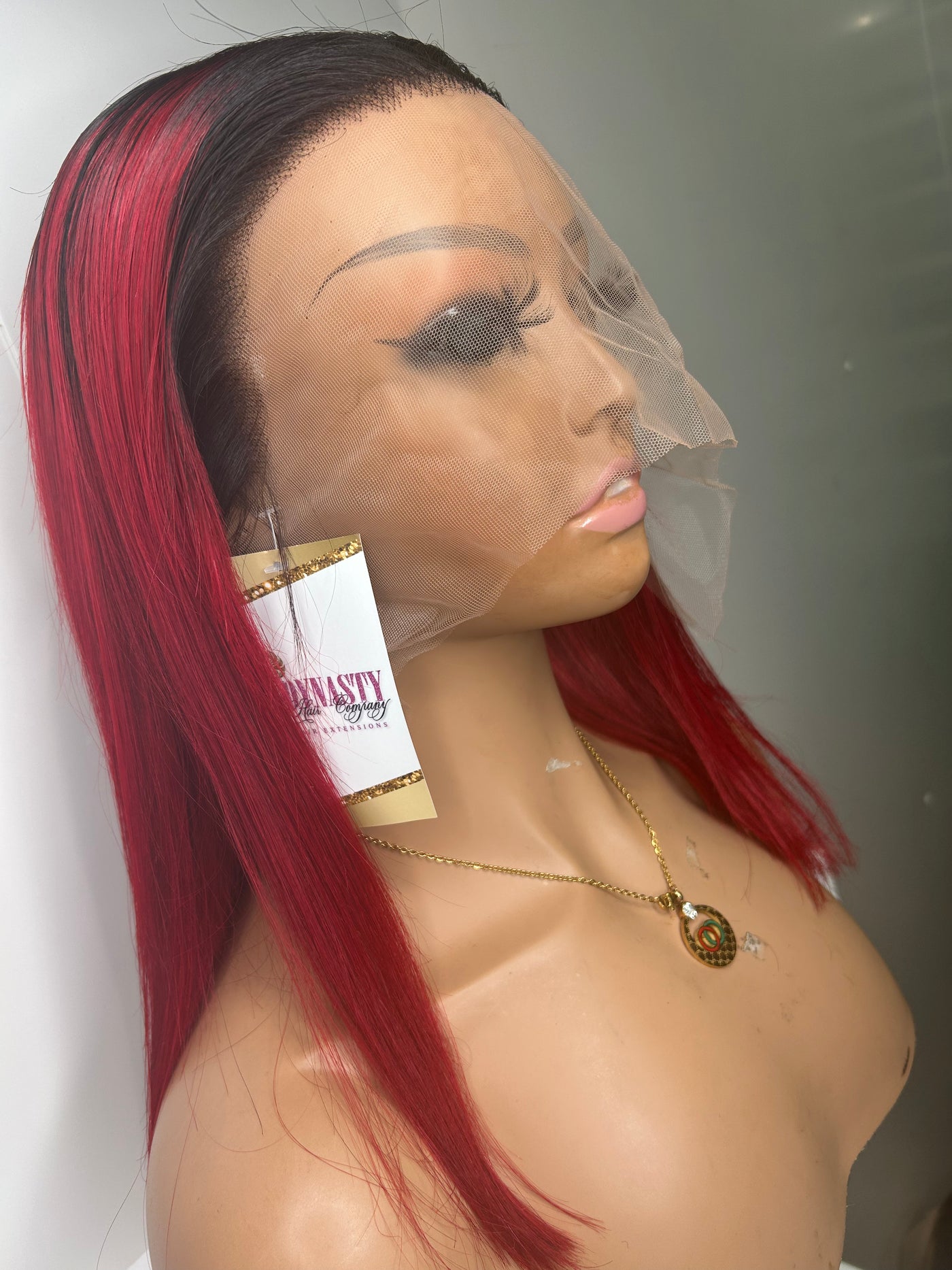 Red colour dark root Bob wig transparent lace 13x4