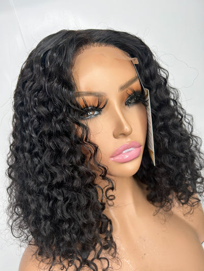 Single double drawn curly glue-less wig Swiss hd lace bleach knots