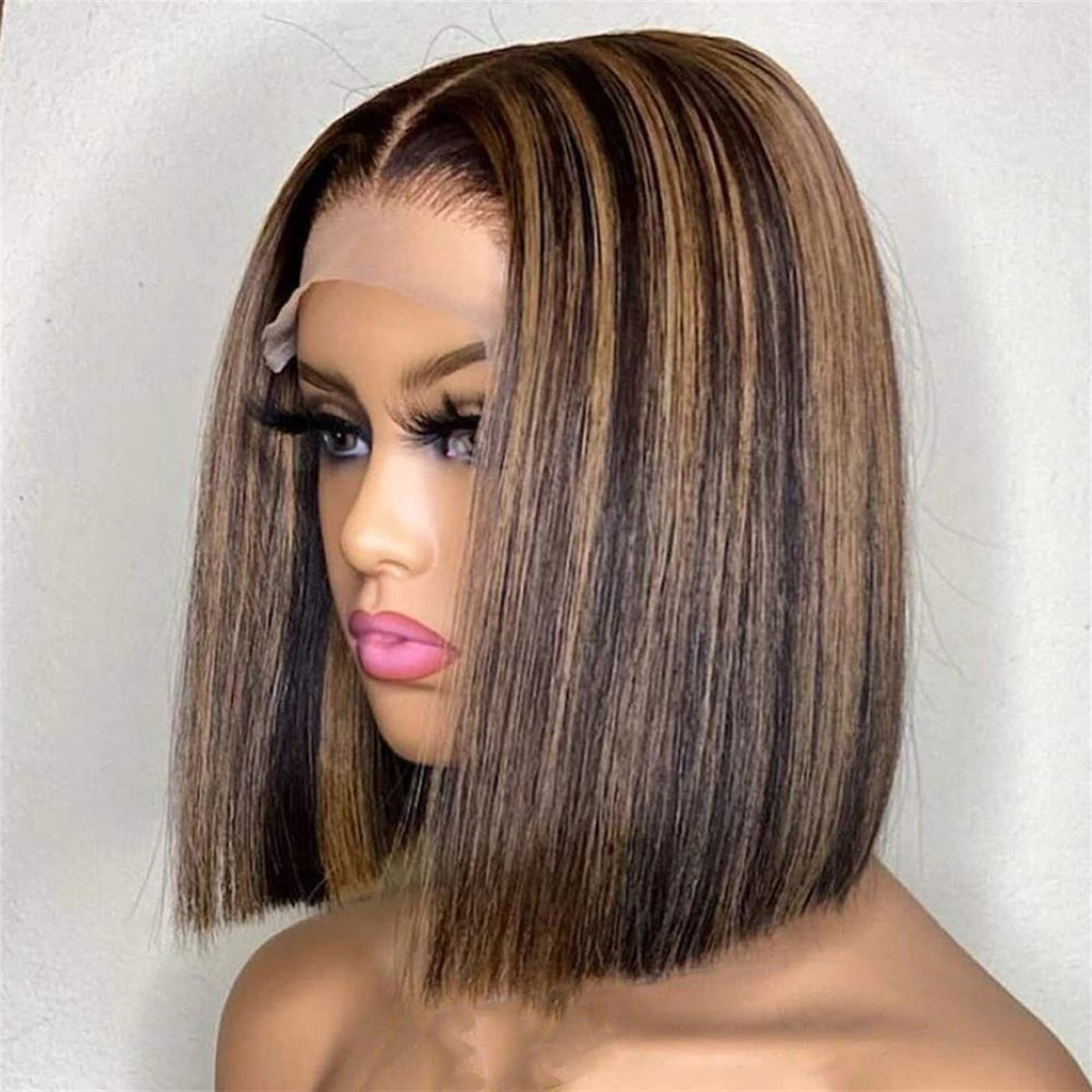 Highlighted Bob wig glue-less darker blunt Cutt