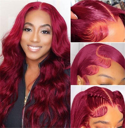 Burgundy frontal body wavy transparent lace